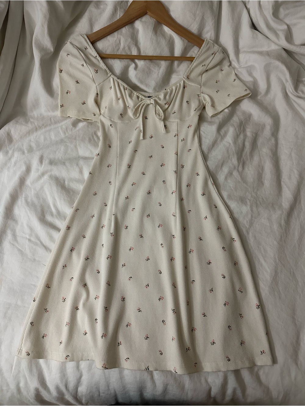 H&M Cream Mini Dress with Small Pink Floral Print